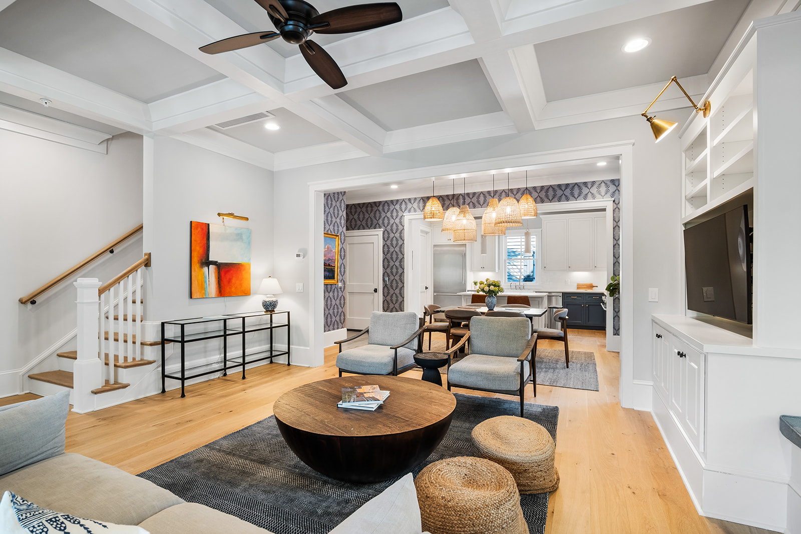A quiet, empty living room in a Kiawah Island, SC home while the owners are away