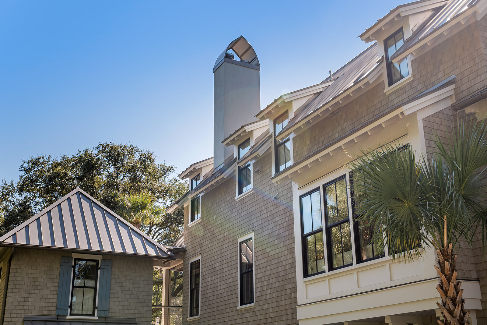 Side elevation and roofline of a Kiawah Island home, photographed on an emergency visit